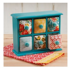 SOLD Woman Flea Market spice & tea box. 6 drawer